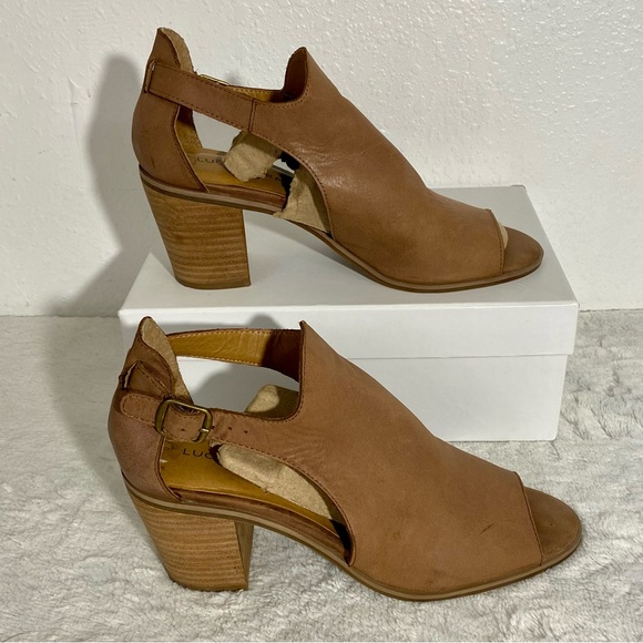 Lucky Brand Kerne Brown Leather Peep Toe Bootie Sandals Women’s Size 9M - Picture 3 of 12